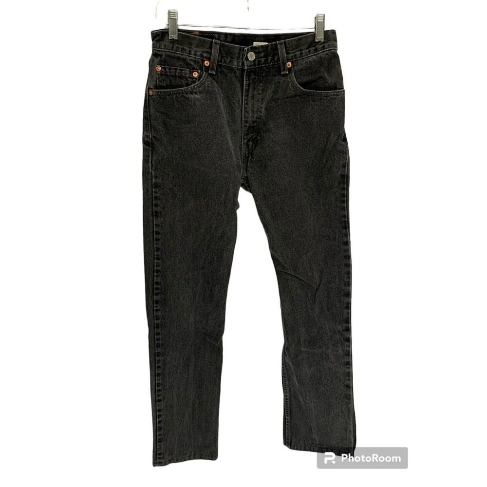 Vintage Levis 505 Jeans 30 Black Denim Red Batwing Straight Leg 90s USA Hemmed